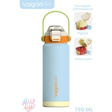 Vagonlife 750 ml Tek Kapak Çift Kullanım Pipetli Rahat Içim Kulplu Paslanmaz Çelik Termos FF1108-750ML