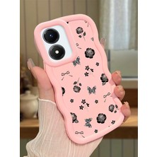 Ucuc Vivo Y02S Uyumlu Pembe Silikon Kılıf Kamera Korumalı Darbe Emici Tasarım Şık Baskı Kılıf