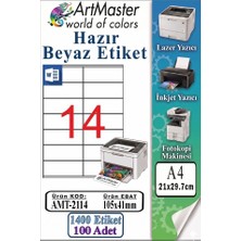 ArtMaster A4 Hazır Beyaz Etiket 105X41MM 100 Sayfa 1 Paket 14 Lü Kendinden Yapışkanlı Fotokopi Lazer Inkjet Kağıdı Yazıcılar Için