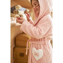 Kız Çocuk Bornozu Kapüşonlu Pamuklu, Fiyonk Figürlü, Krem (1-14 Yaş)