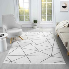 Pera Halı Beyaz Gri Siyah Üçgen Geometrik Modern Halı - NG5112AV