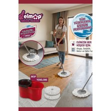 Elmop Qua Temizlik Seti - 360 Derece Döner Başlıklı Mikrofiber Mop & Kova Takımı - Teleskobik Paslanmaz Çelik Saplı Otomatik Sıkmalı Yer Silme Sistemi - Kırmızı