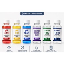 Tekno İstanbul pH 4.01 - 7.01 - 10.01 - Elektrod Koruma - 1413 µS/cm - 12.88 mS/cm Kalibrasyon Sıvısı (250 mL Set)