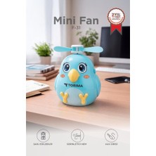 Torima Şarjlı El Vantilatörü Sevimli Kuş Figürlü Mini Taşınabilir Fan F31 Mavi