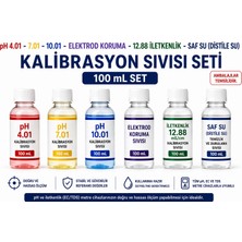 Tekno İstanbul pH 4.01 - 7.01 - 10.01 - Elektrod Koruma - 12.88 mS/cm İletkenlik - Saf Su (Distile Su) Kalibrasyon Sıvısı (100 mL Set)
