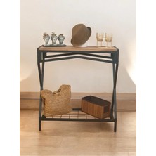 Feyza Design Dekoratif Metal Dresuar Ahşap Raflı Stand Çok Amaçlı Salon ve Hol Rafı