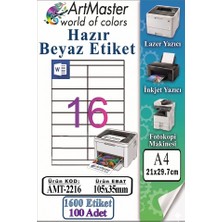 ArtMaster A4 Hazır Beyaz Etiket 105X35MM 100 Sayfa 1 Paket 16 Lı Kendinden Yapışkanlı Fotokopi Lazer Inkjet Kağıdı Yazıcılar Için