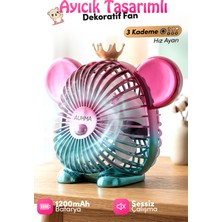 Auhma AUFN16 Dekoratif Ayıcık Masaüstü Fan Pembe | Şarjlı, Sessiz, 1200MAH Kablosuz Mini Vantilatör