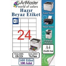 ArtMaster A4 Hazır Beyaz Etiket 70X35 mm 100 Sayfa 1 Paket 24 Lü Kendinden Yapışkanlı Fotokopi Lazer Inkjet Kağıdı Yazıcılar Için