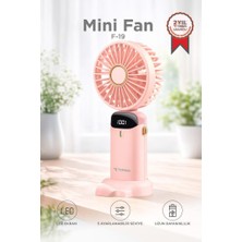 Torima Şarjlı Masaüstü Vantilatör Dijital Göstergeli 90 Derece Katlanabilir Mini Fan F19 Pembe