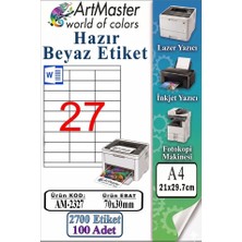 ArtMaster A4 Hazır Beyaz Etiket 70X30 mm 100 Sayfa 1 Paket 27 Li Kendinden Yapışkanlı Fotokopi Lazer Inkjet Kağıdı Yazıcılar Için
