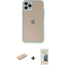 Marsilyan™- iPhone 11 Pro Kılıf Ahenk Çizgi Serisi - Siyah 6d Mat Seramik Hayalet Nano Ekran Koruyucu + Mavi Renkli Kamera Lens Koruma Cam