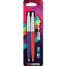 Cekar Store Jotter Originals Tükenmez Kalemler | Retrowave Koleksiyonu | Vermilion Kırmızı ve Indigo Moru | Mavi Mürekkep | Orta Nokta | 2 Adet