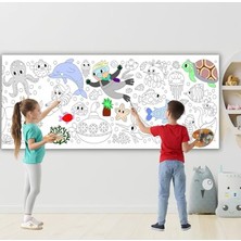 Cekar Store Deniz Hayatı Temalı Dev Boyama Kağıdı 2,5 Metre Rulo Boyama Kağıdı Çocuk Anaokulu ve Kreşler Için Aktivite- Çocuk Eğitici Boyama