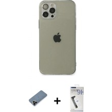 Marsilyan™- iPhone 12 Pro Max Kılıf Ahenk Doku - Şeffaf Uv Polymer Nano Ekran Koruyucu + Siyah Shine Kamera Lens Koruma Cam