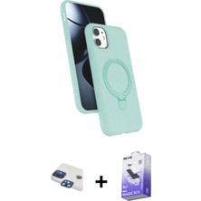 Marsilyan™- iPhone 11 Kılıf Iz Işık Koleksiyonu - Siyah Bilvis 5in1 5d Magic Hayalet Cam Ekran Koruyucu + Lacivert Pers Alüminyum Kamera Lens