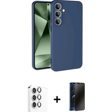 Marsilyan™- Galaxy S24 Fe Kılıf Ahenk Serisi - Siyah 3D Antistatik Hayalet Cam Ekran Koruyucu + Gri Raze Metal Kamera Lens