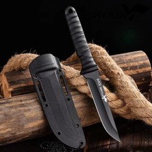 Cekar Store 9CR18 Soğuk Çelik Boyun Askılı Kılıflı Kamp Av Bıçağı Paslanmaz Çelik Siyah