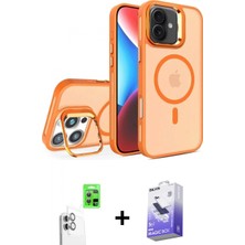 Marsilyan™- iPhone 16 Kılıf Akış Form - Siyah Bilvis 5in1 5d Magic Hayalet Cam Ekran Koruyucu + Beyaz Raze Metal Kamera Lens