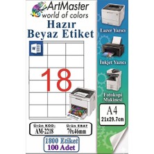 ArtMaster A4 Hazır Beyaz Etiket 70X46 mm 100 Sayfa 1 Paket 18 Li Kendinden Yapışkanlı Fotokopi Lazer Inkjet Kağıdı Yazıcılar Için