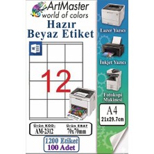 ArtMaster A4 Hazır Beyaz Etiket 70X70 mm 100 Sayfa 1 Paket 12 Li Kendinden Yapışkanlı Fotokopi Lazer Inkjet Kağıdı Yazıcılar Için