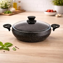 Lavonnı 28 cm Granit Güveç Basık Tencere Bakalit Saplı - Siyah