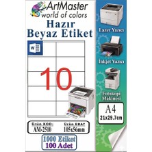 ArtMaster A4 Hazır Beyaz Etiket 105X56MM 100 Sayfa 1 Paket 10 Lu Kendinden Yapışkanlı Fotokopi Lazer Inkjet Kağıdı Yazıcılar Için