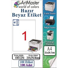 ArtMaster A4 Hazır Beyaz Etiket 210X294.86 mm 100 Sayfa 1 Paket 1 Li Kendinden Yapışkanlı Fotokopi Lazer Inkjet Kağıdı Yazıcılar