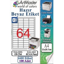 ArtMaster A4 Hazır Beyaz Etiket 48.5X16.9MM 100 Sayfa 1 Paket 64 Lü Kendinden Yapışkanlı Fotokopi Lazer Inkjet Kağıdı Yazıcılar