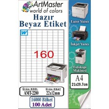 ArtMaster A4 Hazır Beyaz Etiket 22X12MM 100 Sayfa 1 Paket 160 Lı Kendinden Yapışkanlı Fotokopi Lazer Inkjet Kağıdı Yazıcılar Için