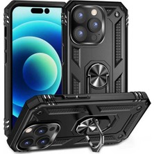 Anka Cep Cep Telefonu Aksesuarları Apple iPhone 14 Pro Max Kılıf Vega Yüzüklü Standlı Zırh Tank Kapak + Ekran Koruma