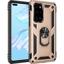 Anka Cep Cep Telefonu Aksesuarları Huawei P40 Kılıf Vega Yüzüklü Standlı Tank Zırh Kapak + Ekran Koruma