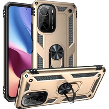 Anka Cep Cep Telefonu Aksesuarları Xiaomi Redmi K40 Kılıf Vega Yüzüklü Standlı Tank Zırh Kapak + Ekran Koruma