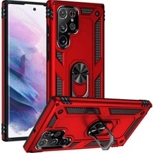 Anka Cep Cep Telefonu Aksesuarları Samsung Galaxy S22 Ultra Kılıf Vega Yüzüklü Standlı Tank Zırh Kapak + Ekran Koruma