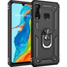 Anka Cep Cep Telefonu Aksesuarları Huawei P30 Lite Kılıf Vega Yüzüklü Standlı Tank Zırh Kapak + Ekran Koruma