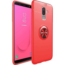 Anka Cep Cep Telefonu Aksesuarları Samsung Galaxy J8 Kılıf Ravel Yüzüklü Standlı Silikon Kapak+ Ekran Koruma + Kablo Koruma