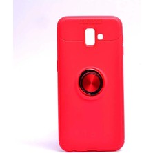 Anka Cep Cep Telefonu Aksesuarları Samsung Galaxy J6 Plus Kılıf Ravel Yüzüklü Standlı Silikon Kapak+ Ekran Koruma + Kablo Koruma