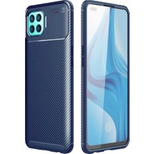 Anka Cep Cep Telefonu Aksesuarları Oppo Reno 4 Lite Kılıf Karbon Görünümlü Silikon + Kablo Koruma + Ekran Koruma