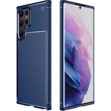 Anka Cep Cep Telefonu Aksesuarları Samsung Galaxy S22 Ultra Kılıf Karbon Görünümlü Silikon + Ekran Koruma + Kablo Koruma