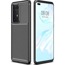 Anka Cep Cep Telefonu Aksesuarları Huawei P40 Pro Kılıf Karbon Görünümlü Silikon + Ekran Koruma + Kablo Koruma
