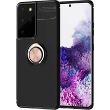 Anka Cep Cep Telefonu Aksesuarları Samsung Galaxy S21 Ultra Kılıf Ravel Yüzüklü Standlı Silikon Kapak+ Ekran Koruma + Kablo Koruma