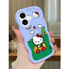 HONTINGA iPhone 16 Uyumlu Kılıfı Düşüme Önleyici Basitlik Anti Düşme Darbeye Dayanıklı Basit Mavi Yumuşak Silikon Telefon Kılıfı Hello Kitty Desen K9-0090