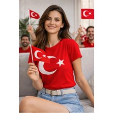 Unisex Kırmızı Ay Yıldız Türk Bayraklı Tişört T-Shirt