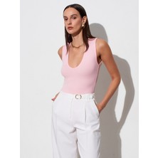 Dilvin 32835 V Yaka Bodysuit-Toz Pembe