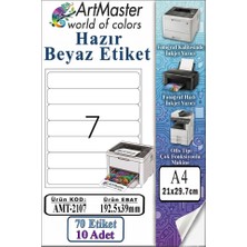 ArtMaster A4 Hazır Beyaz Etiket 192.5X39 mm 7 Li 10 Sayfa 1 Paket Kendinden Yapışkanlı Fotokopi Lazer Inkjet Kağıdı Yazıcılar