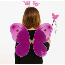 Luord-Store Fuşya Kız Seti – 50 cm Kanadı, Taç Asa