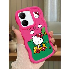 HONTINGA Vivo Y27S Uyumlu Kılıfı Düşüme Önleyici Basitlik Anti Düşme Darbeye Dayanıklı Basit Kırmızı Yumuşak Silikon Telefon Kılıfı Hello Kitty Desen K9-0090