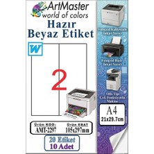 ArtMaster A4 Hazır Beyaz Etiket 105X297 mm 2 Li 10 Sayfa 1 Paket Kendinden Yapışkanlı Fotokopi Lazer Inkjet Kağıdı Yazıcılar