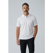 Erkek Simenti Yakalı Cepli Desenli Beyaz Tshirt