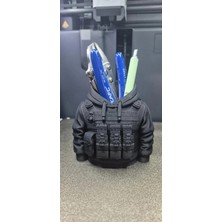 Mays 3D Studio Taktik Yelek Tasarımlı Hoodie Kalemlik - Özel Tasarım Masaüstü Düzenleyici Organizer - Siyah